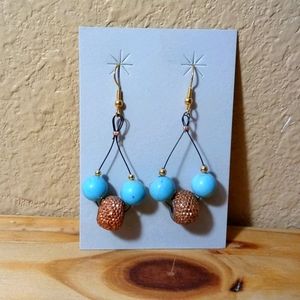 Turquoise and copper hand made dangle earrings